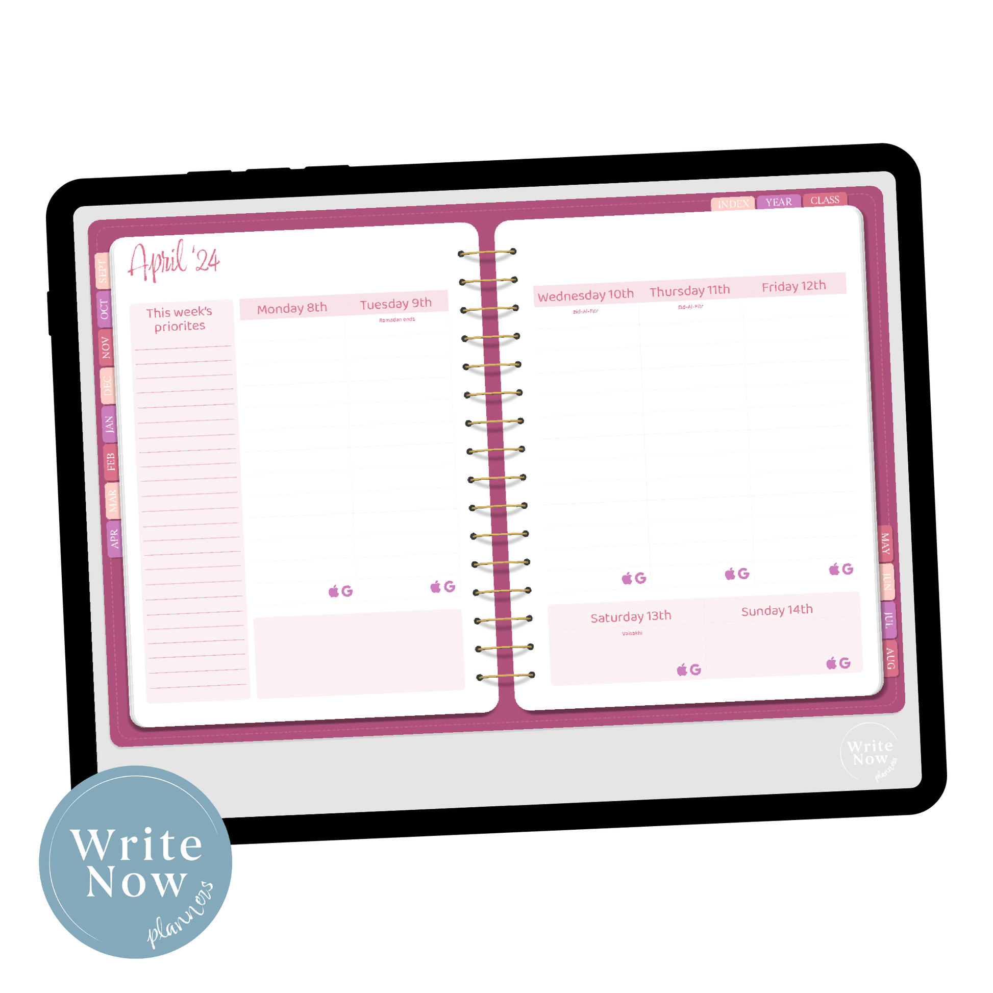 Pink digital planner on ipad